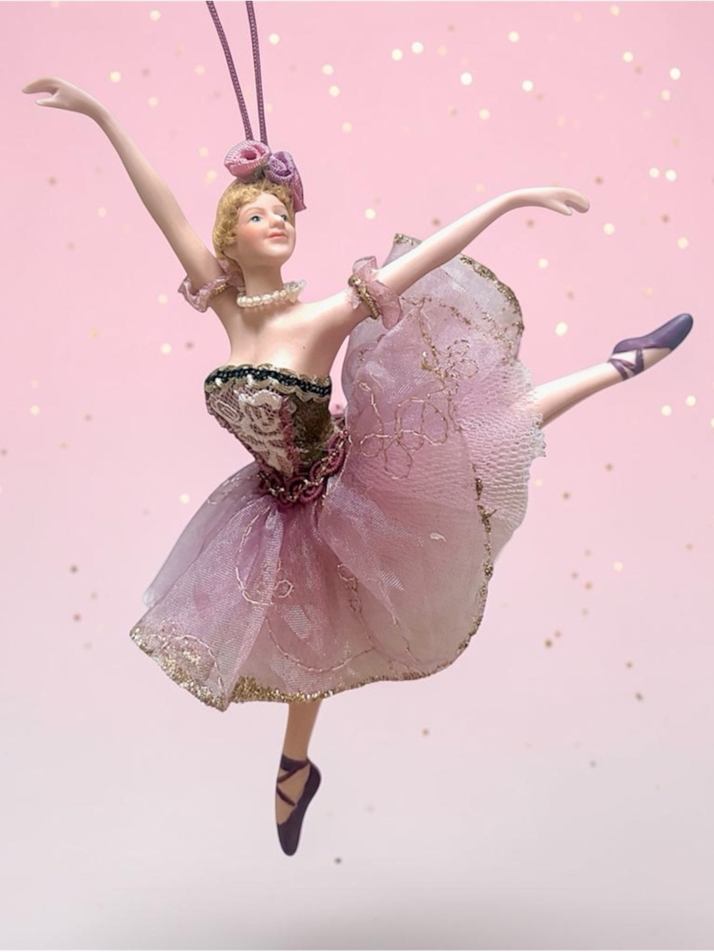 7” Porcelain Holiday Ballerina Doll Christmas Ornament